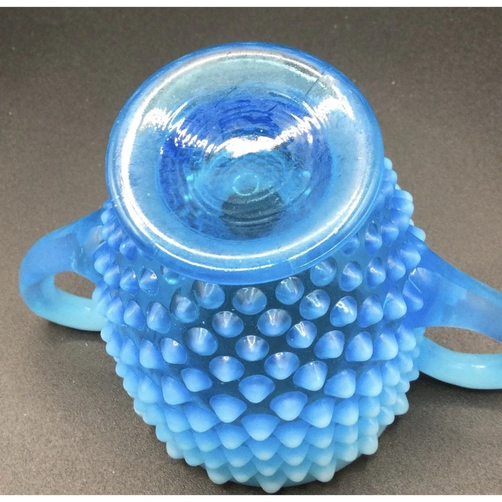 Fenton Blue Opalescent Art Glass Hobnail Sugar Bowl  3.25